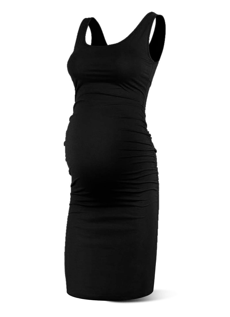 Rnxrbb Women Summer Sleeveless Maternity Dress Pregnancy Tank Scoop Neck Mama Clothes Casual Bodycon Clothing,Black S - Image 1